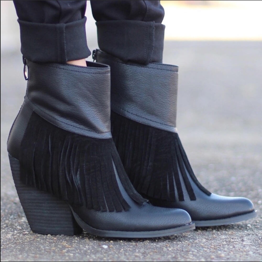 Black Boho Chic Fringe Booties - Picture 8 of 8