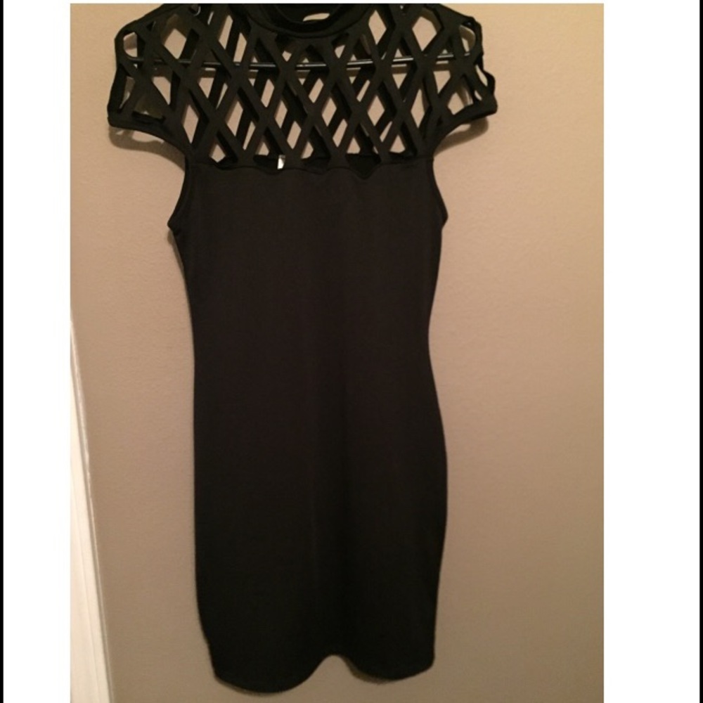 Black Elegant Mock Neck Diamond Cutout Dress