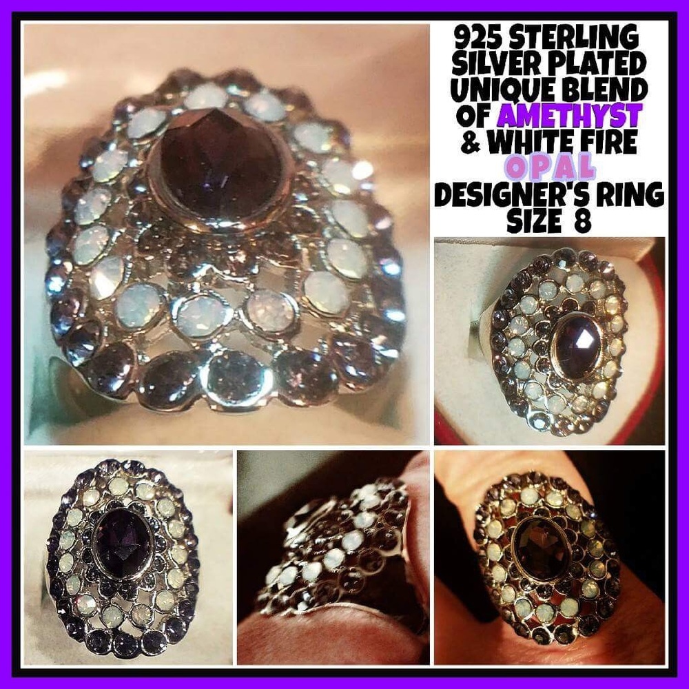 NWT! 925SSP UNIQUE BLEND AMETHYST & OPAL RING SZ 8