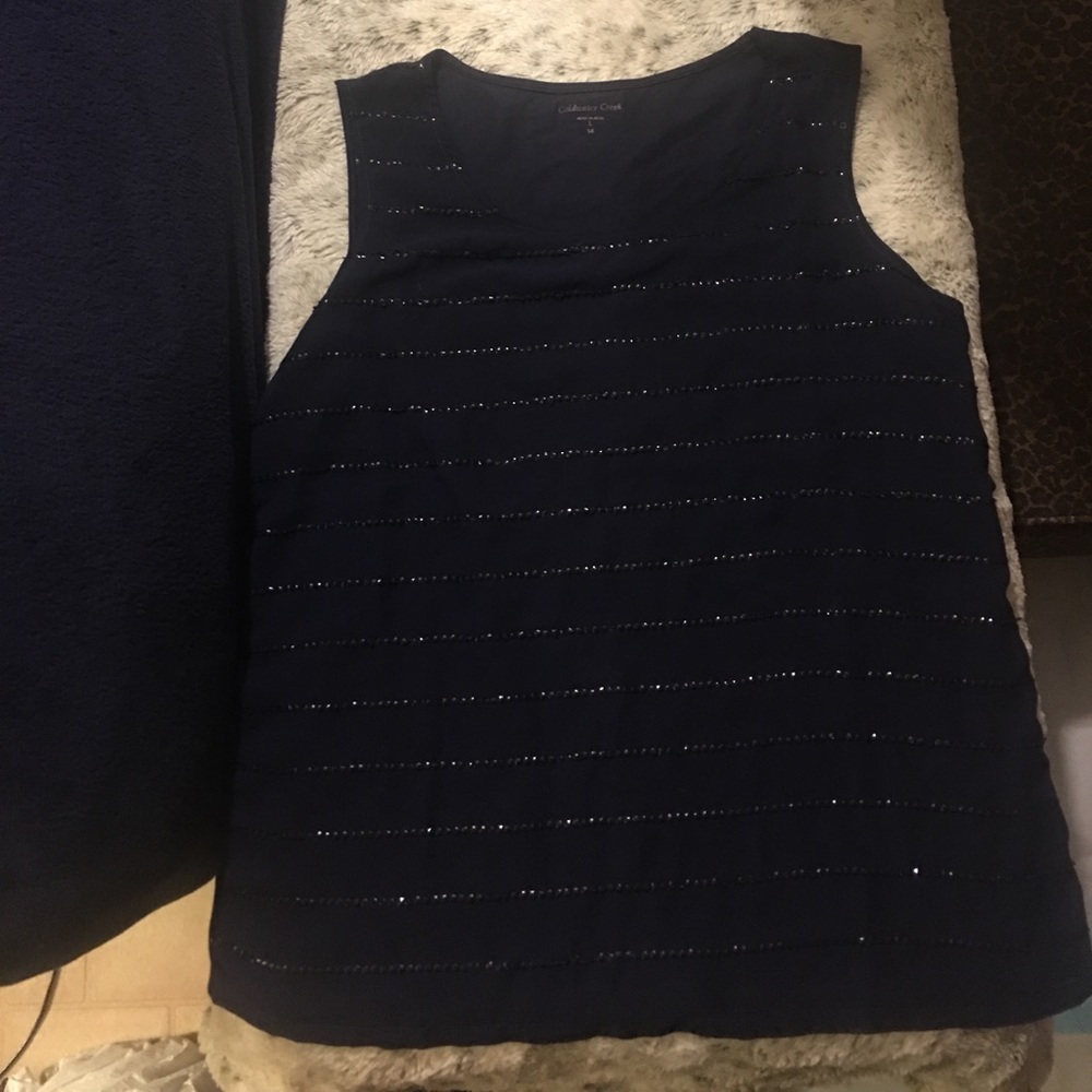 Coldwater Creek Navy Tank Top w/ Sequin L 14