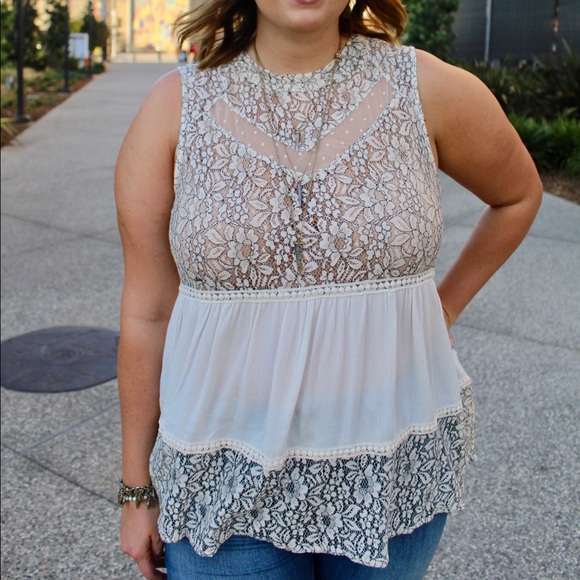 Cream lace boho top - Picture 1 of 8