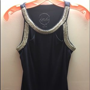 Navy blue tank top with jeweled neckline.BOGO