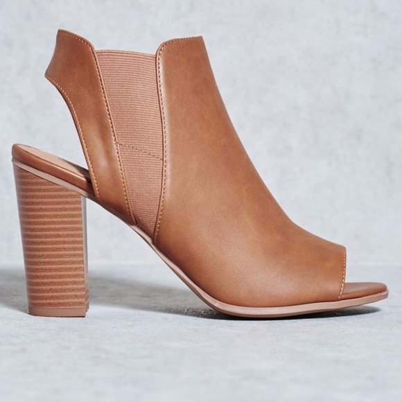 NIB Cognac Slingback Peep Toe Comfortable Bootie - Picture 2 of 5