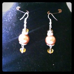 Handmade poral and crystal earrings