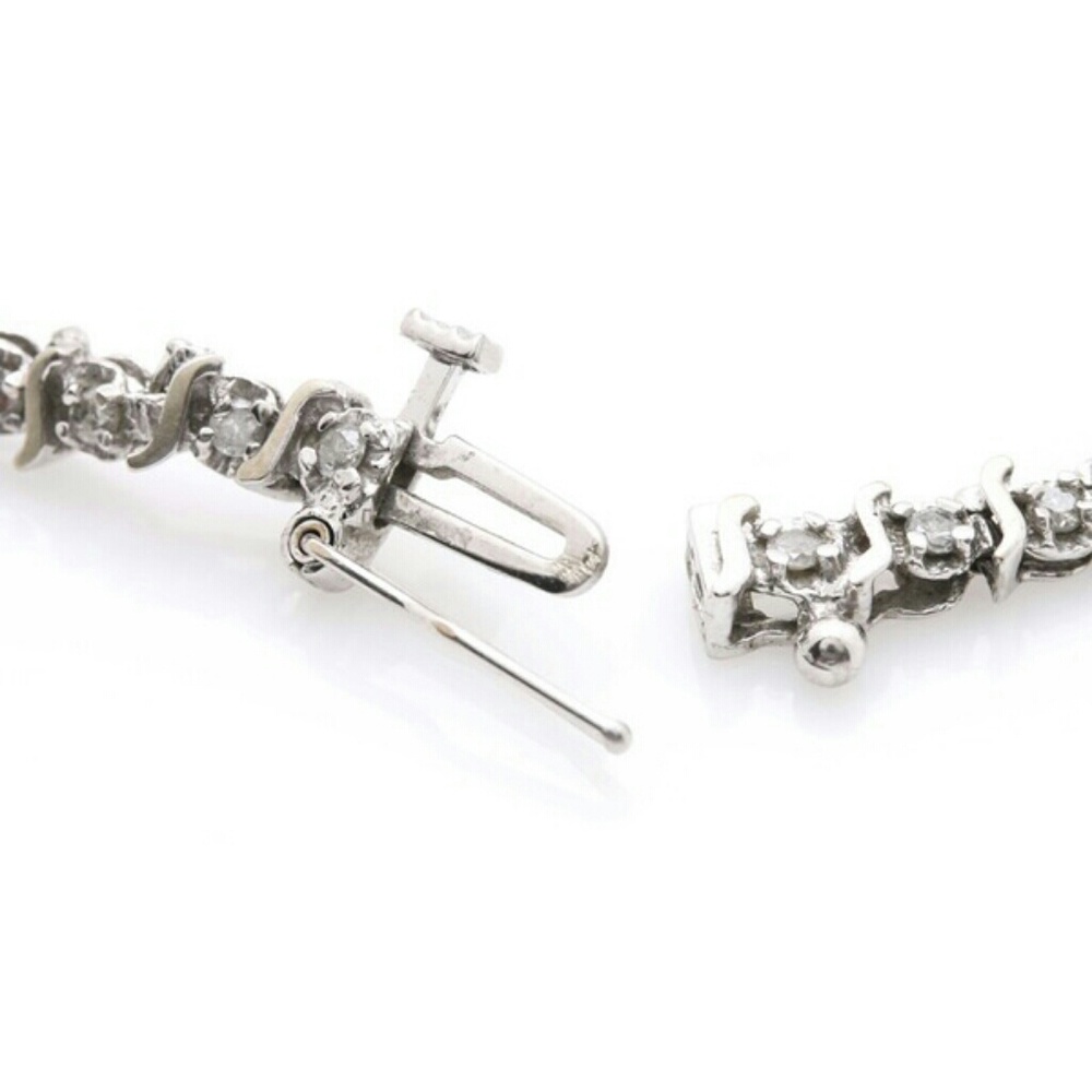 NATURAL DIAMOND & 10k white gold tennis bracelet - Picture 3 of 7