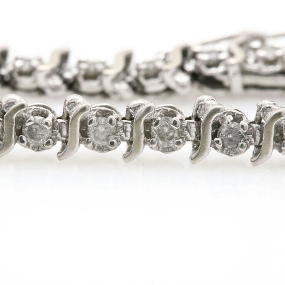 NATURAL DIAMOND & 10k white gold tennis bracelet - Picture 4 of 7