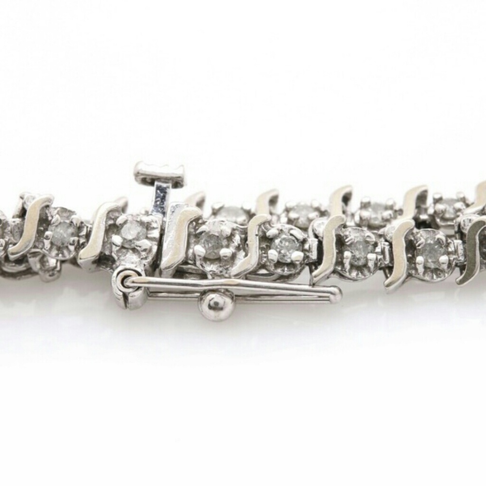 NATURAL DIAMOND & 10k white gold tennis bracelet - Picture 5 of 7