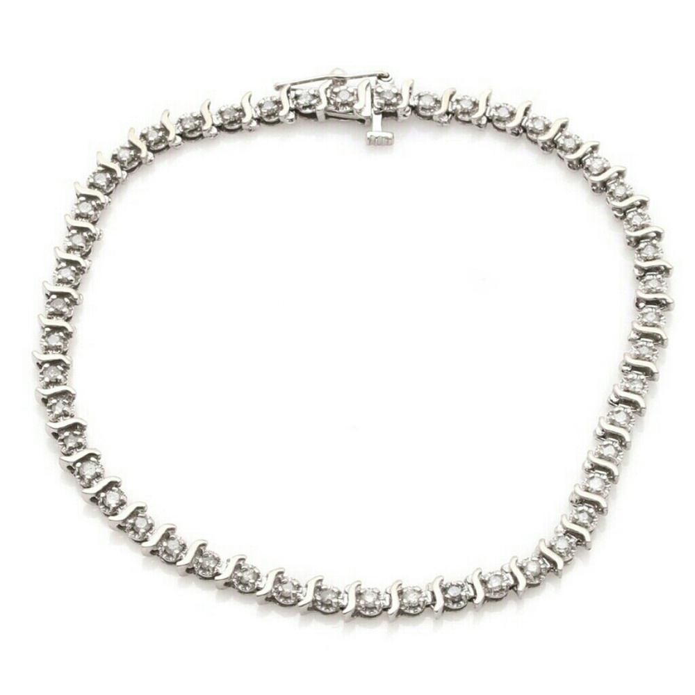 NATURAL DIAMOND & 10k white gold tennis bracelet - Picture 6 of 7