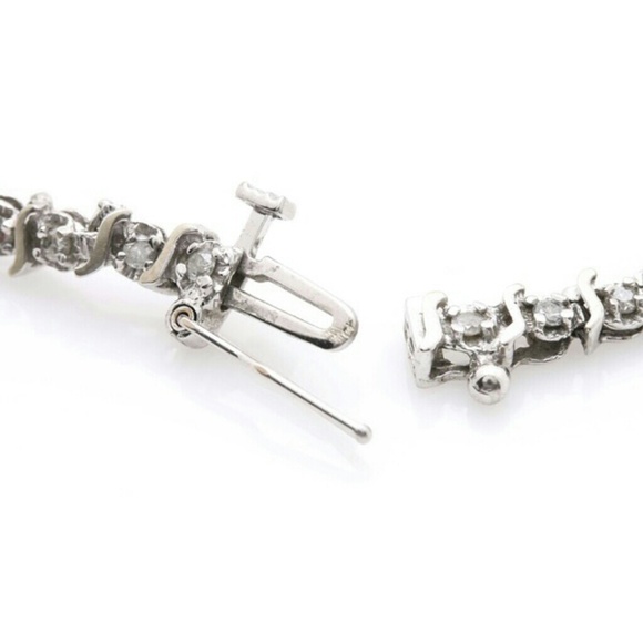 NATURAL DIAMOND & 10k white gold tennis bracelet - Picture 3 of 7