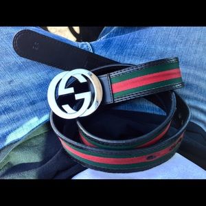 NEW GUCCI Belt Authentic Black Red Green GG Buckle
