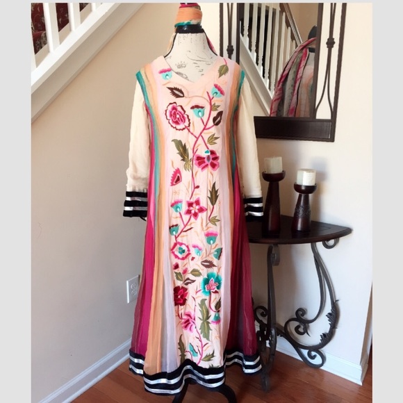 Dresses & Skirts - Full Sleeve Embroidered Light Peach Maxi Dress
