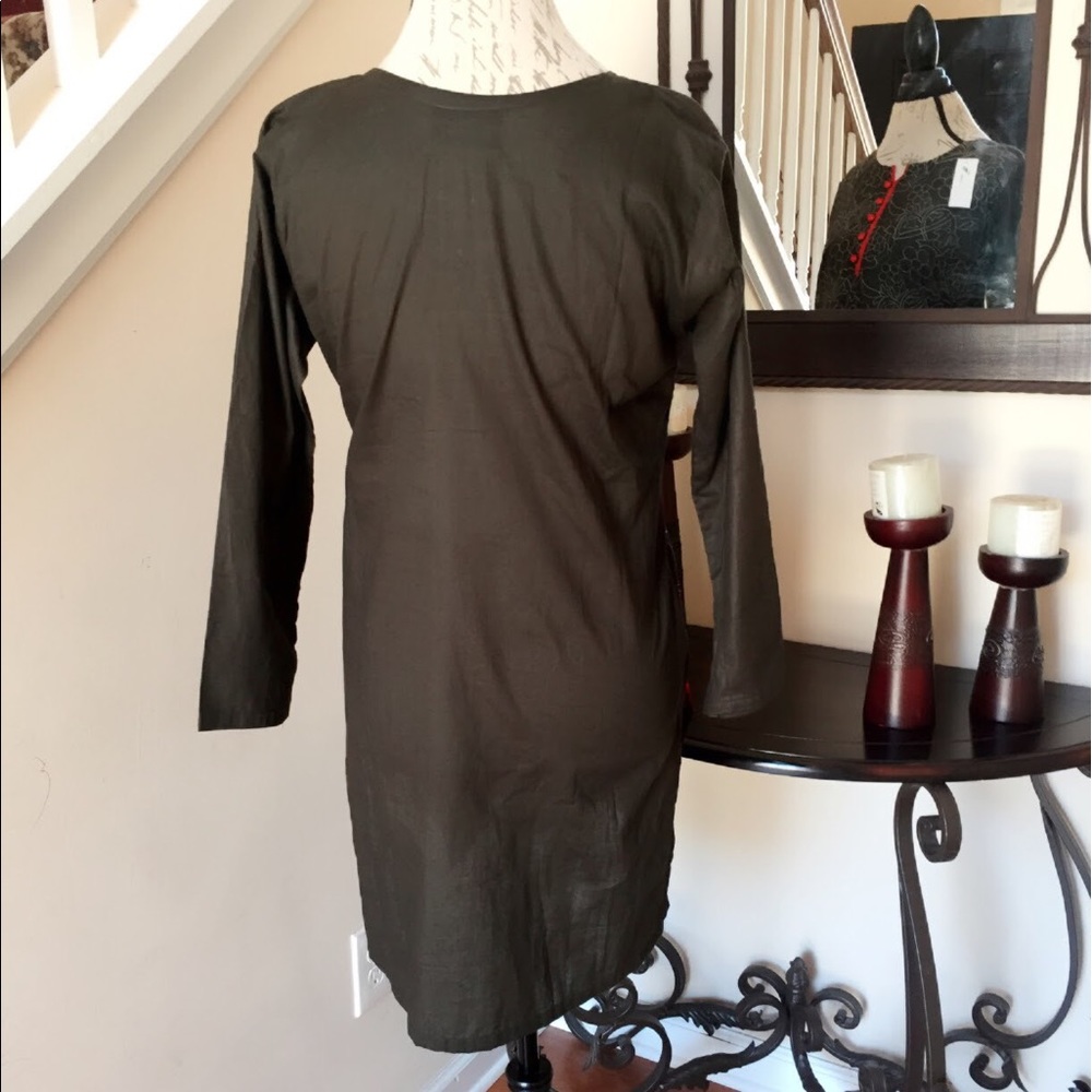Black Embroidered Cotton Tunic Top Blouse - Picture 3 of 6