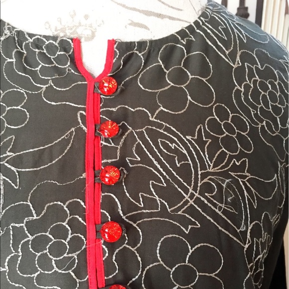 Black Embroidered Cotton Tunic Top Blouse - Picture 4 of 6