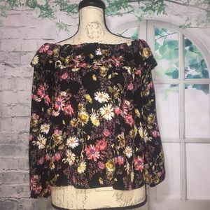 Nordstrom H.I.P. Top Woven Peasant Black Floral XS