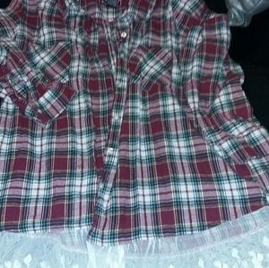 Flannel shirt with lace at the bottom