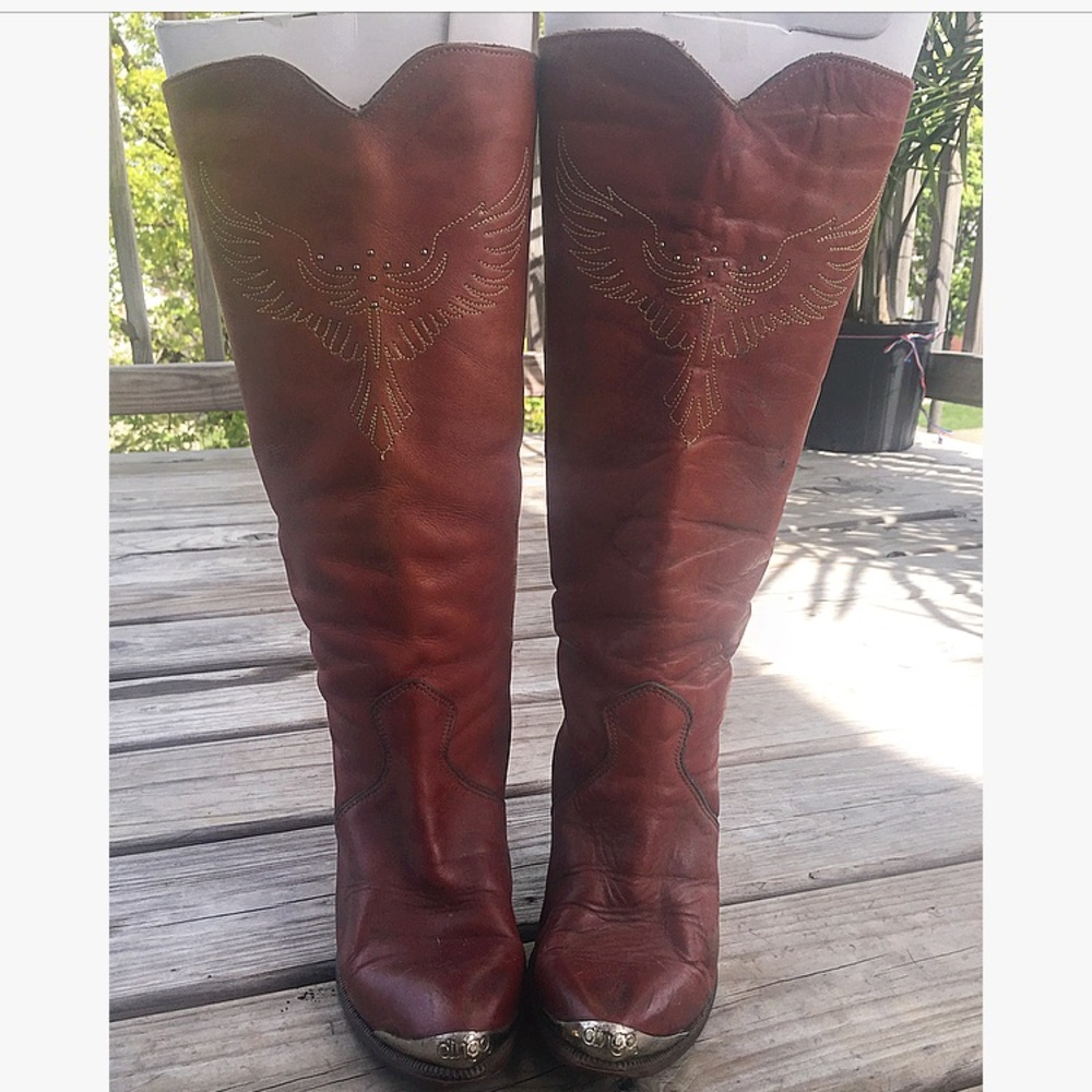 Biker babe knee high cowboy boots