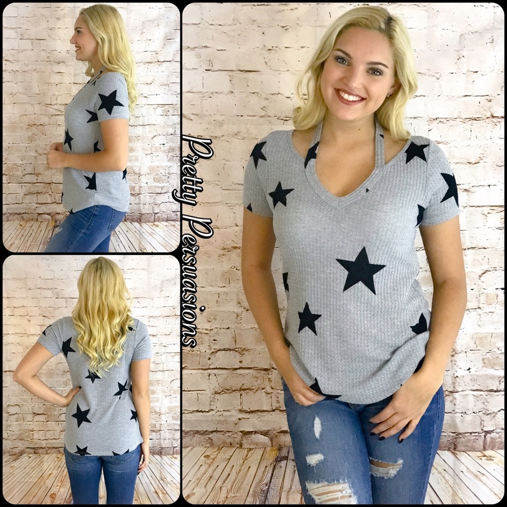 LAST ONE‼️Gray & Black "Seeing Stars" Cut Out Top - Picture 1 of 4