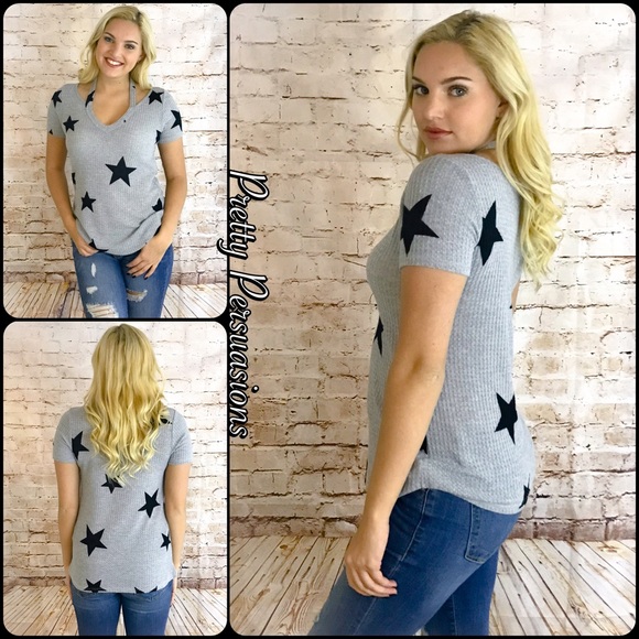 LAST ONE‼️Gray & Black "Seeing Stars" Cut Out Top - Picture 2 of 4