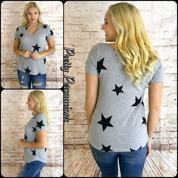 LAST ONE‼️Gray & Black "Seeing Stars" Cut Out Top - Picture 3 of 4