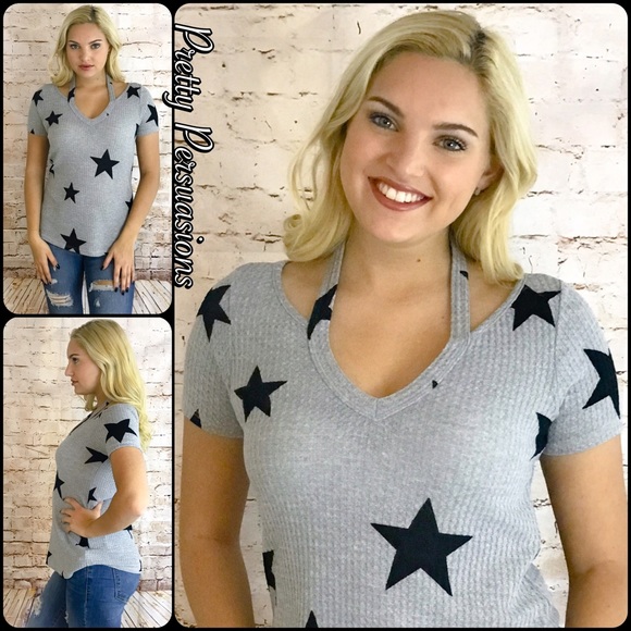 LAST ONE‼️Gray & Black "Seeing Stars" Cut Out Top - Picture 4 of 4