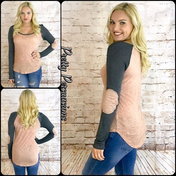 SALE‼️ Charcoal Raglan Elbow Patch Jersey Top - Picture 2 of 5