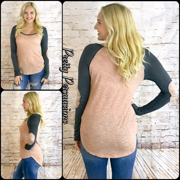 SALE‼️ Charcoal Raglan Elbow Patch Jersey Top - Picture 3 of 5
