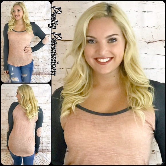 SALE‼️ Charcoal Raglan Elbow Patch Jersey Top - Picture 4 of 5