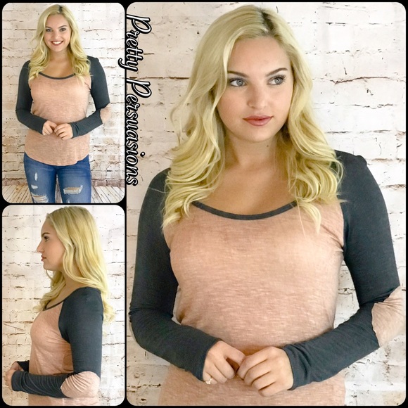 SALE‼️ Charcoal Raglan Elbow Patch Jersey Top - Picture 5 of 5