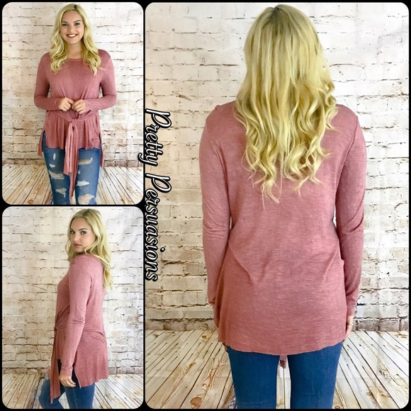 Mauve Tie Front Relaxed Long Sleeve Top - Picture 3 of 4