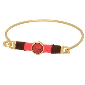 🍄Dainty & Slim Gold Tone Thread Latch Bangle- Coral/Red & Brown