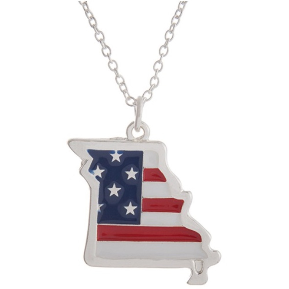 🇺🇸Silver Tone American Flag Missouri Necklace