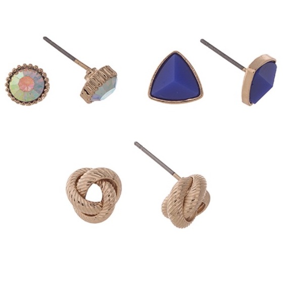 Jewelry - 🔷👂🏼Stud/Triangle/Knot Earring Trio-Blue & Gold Jewelry - 🔷👂🏼Stud/Triangle/Knot Earring Trio-Blue & Gold