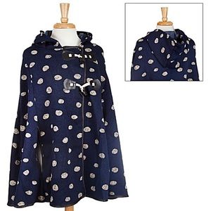 Sweaters - ☔️Navy Hooded w/White Polka Dots Cape/Poncho Sweaters - ☔️Navy Hooded w/White Polka Dots Cape/Poncho