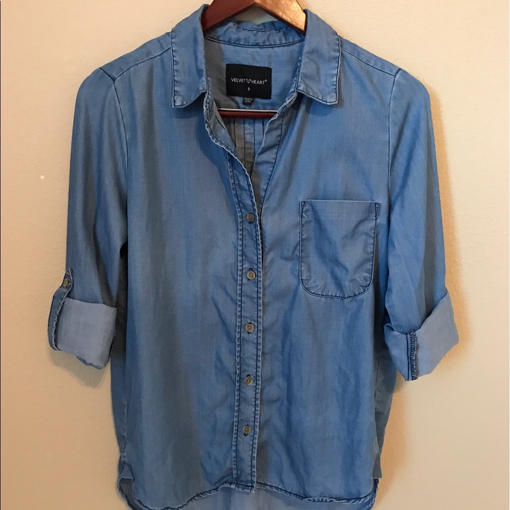 Velvet heart denim top
