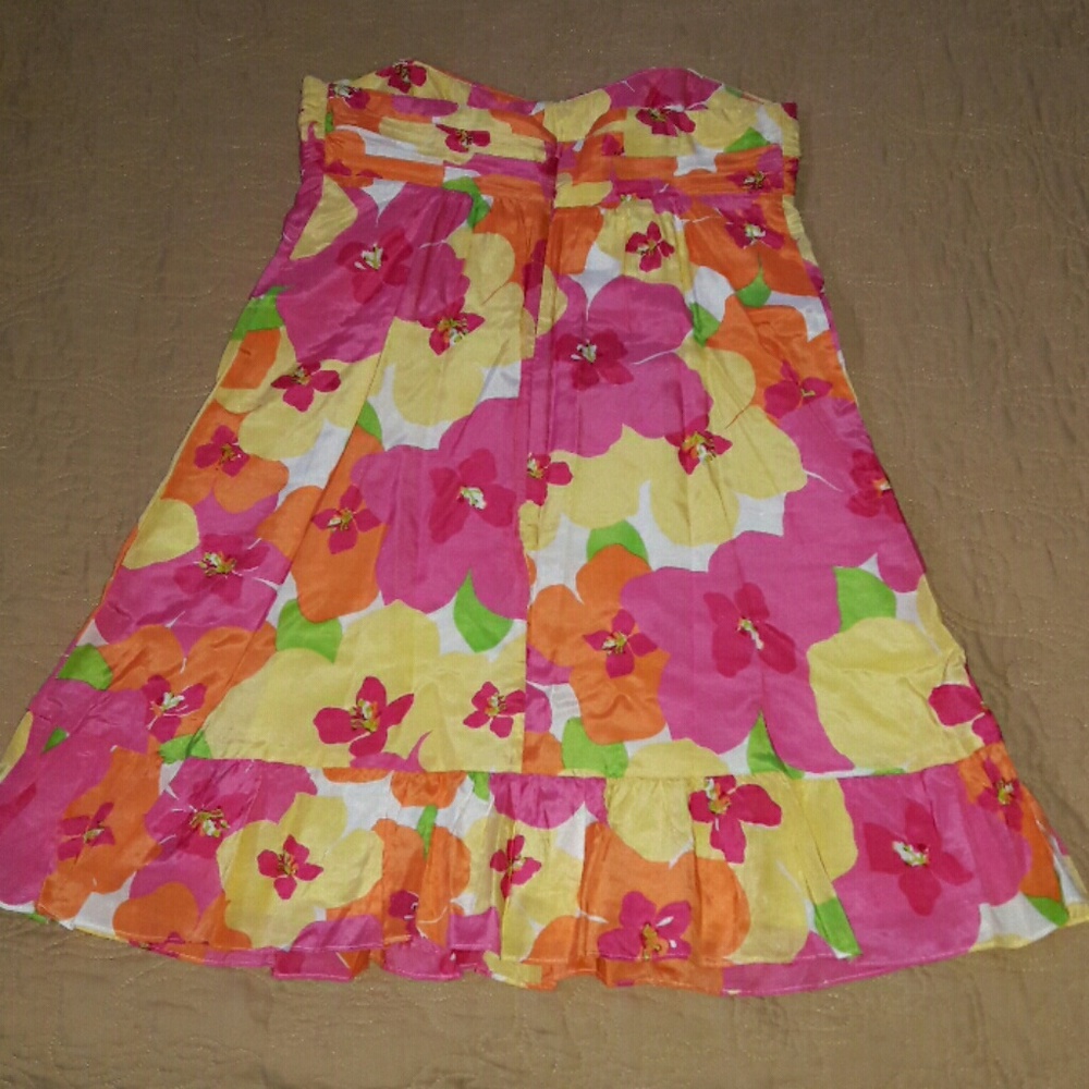 Strapless Summer Hot Pink Yellow Lilly Pulitzer Silk Dress 2 Vintage Print - Picture 5 of 6