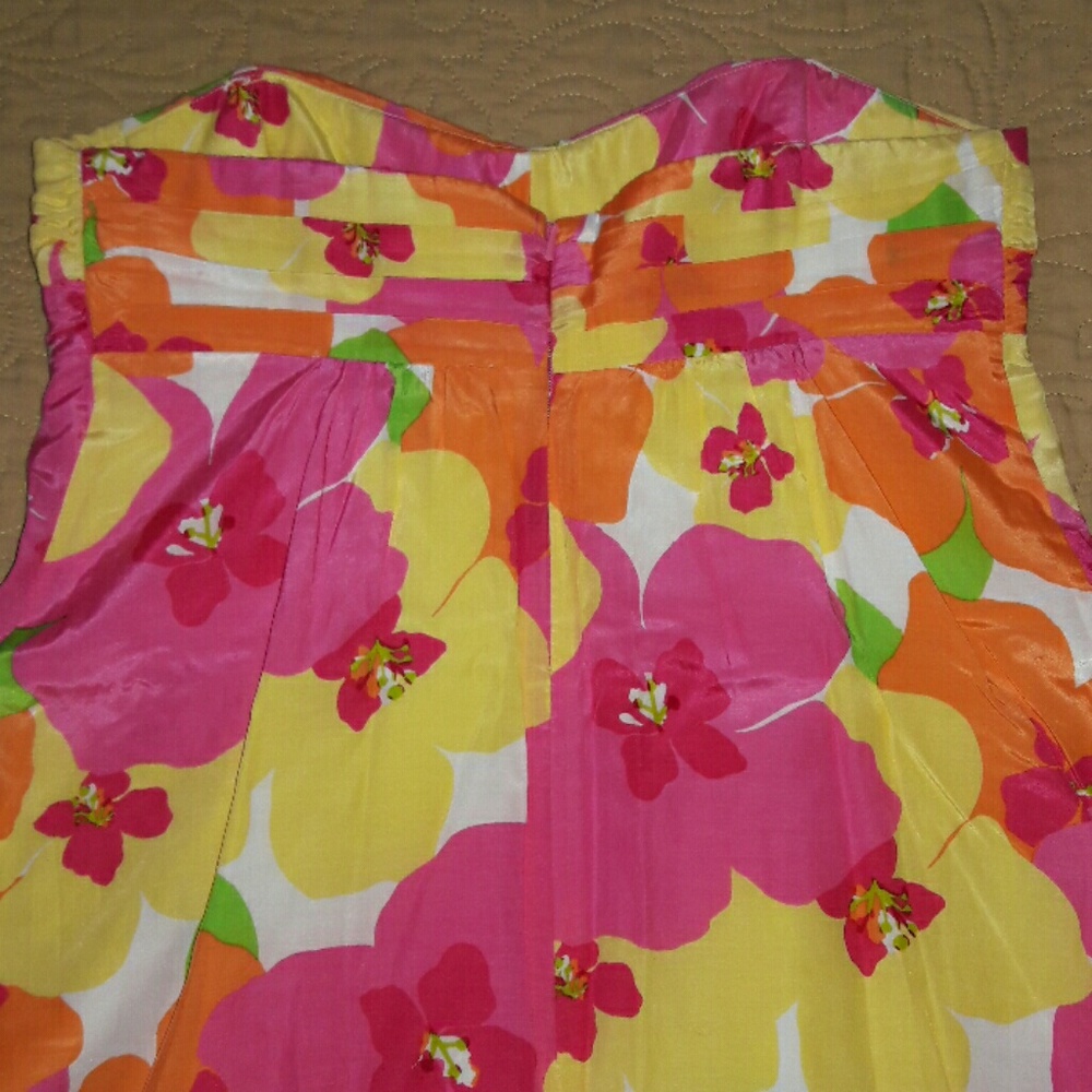 Strapless Summer Hot Pink Yellow Lilly Pulitzer Silk Dress 2 Vintage Print - Picture 6 of 6