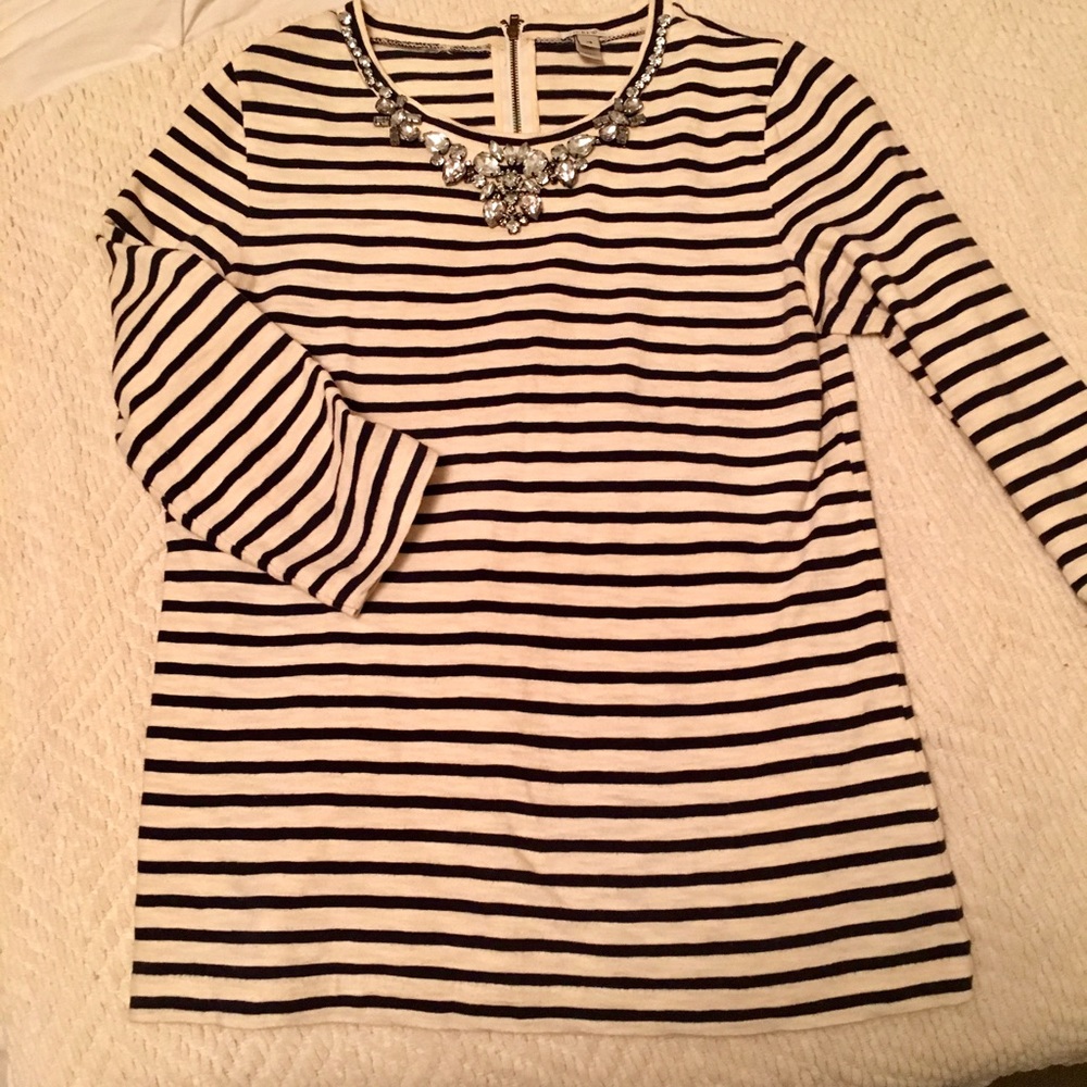 Striped & bejeweled J Crew Boatneck