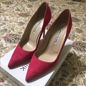 Manolo Blahnik Watermelon Suede Heels