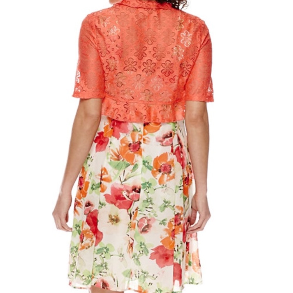 14 Petite R&K Elbow-Sleeve Ruffled Jacket Dress - Picture 3 of 3