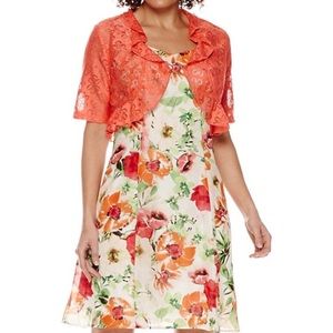 14 Petite R&K Elbow-Sleeve Ruffled Jacket Dress