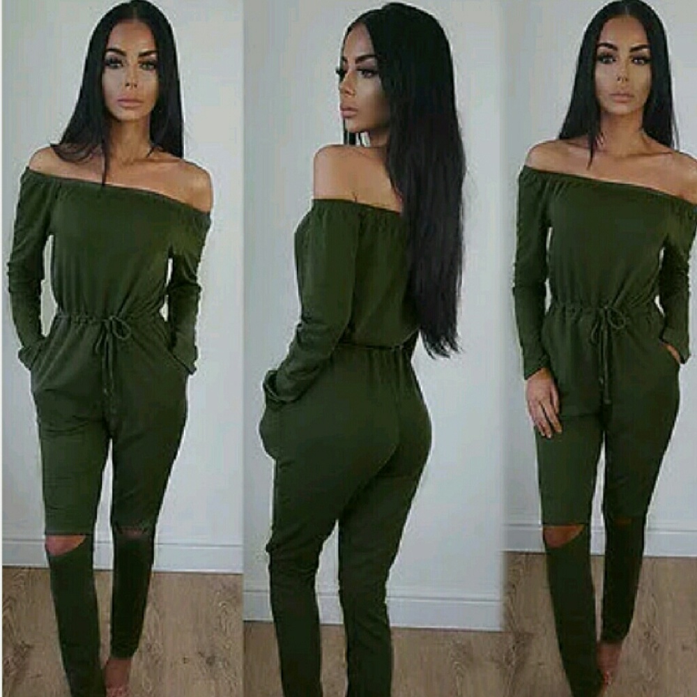 Off the shoulder jumpsuit.  007