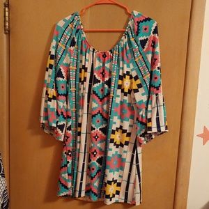 Maes Stretchy Blouse with Multicolor Aztec Design