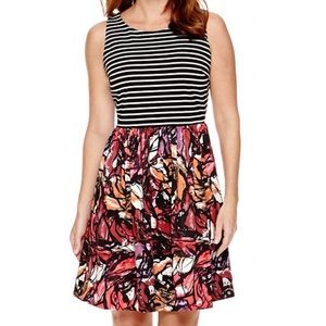 Petite Striped Fit-and-Flare Scuba Dress