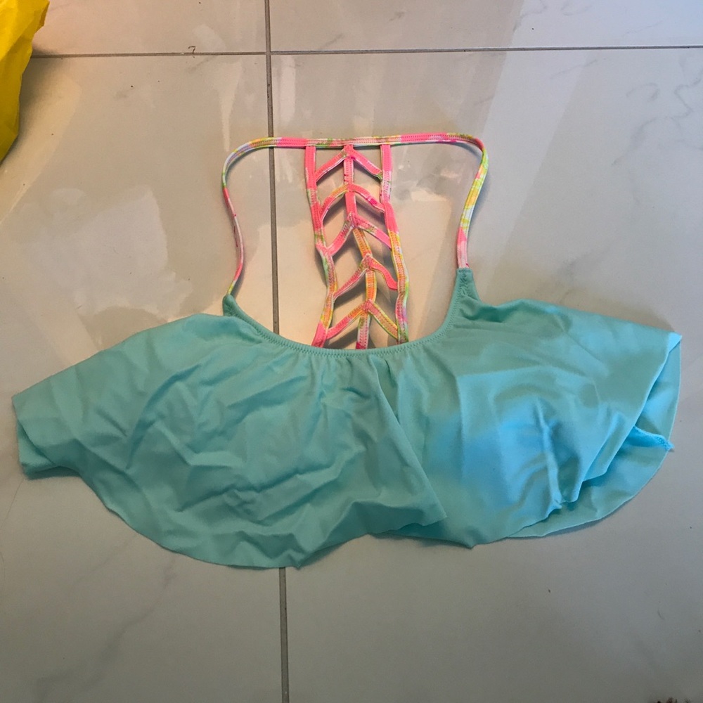 PINK ruffle racerback swim top
