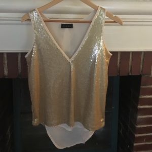 Sleeveless gold sequin shirt