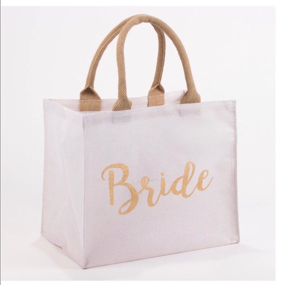 New BRIDE Sparkle Wedding Gift Tote Bag Gold white