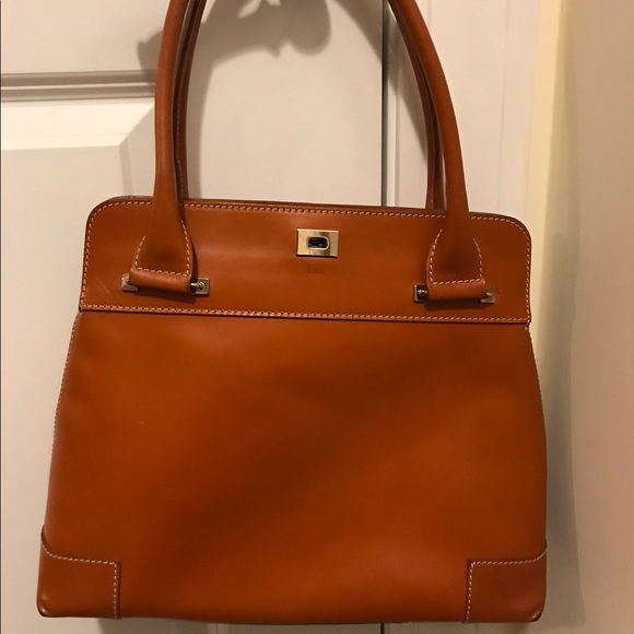 Lamberston truex caramel leather boxcar  satchel - Picture 1 of 8