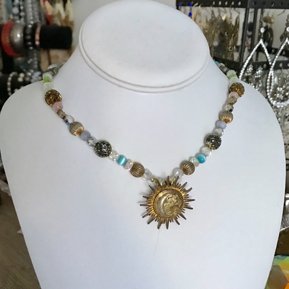 Beaded sun moon necklace