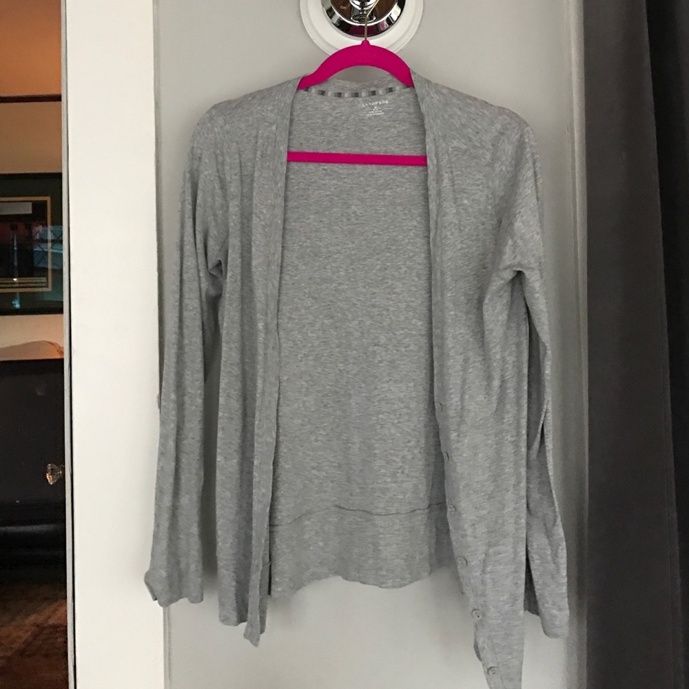 lands end grey cardigan