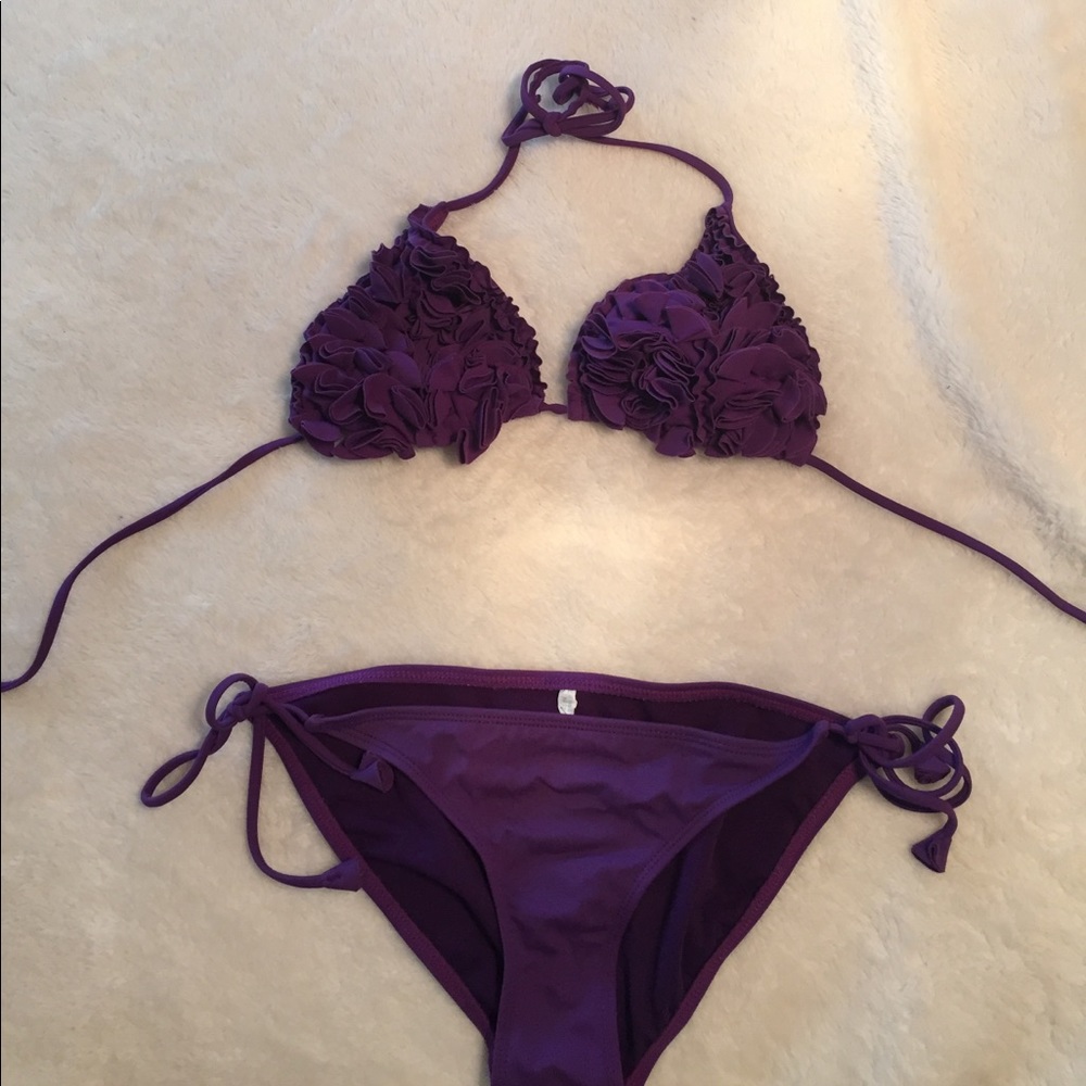Purple ruffle triangle string bikini